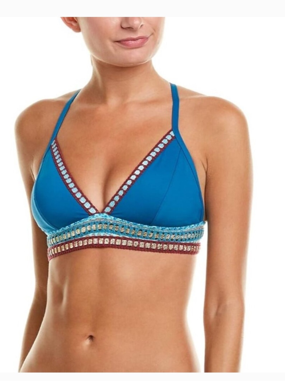 La Blanca Teal Blue Triangle Bikini Top with Embroidered Trim Size 8